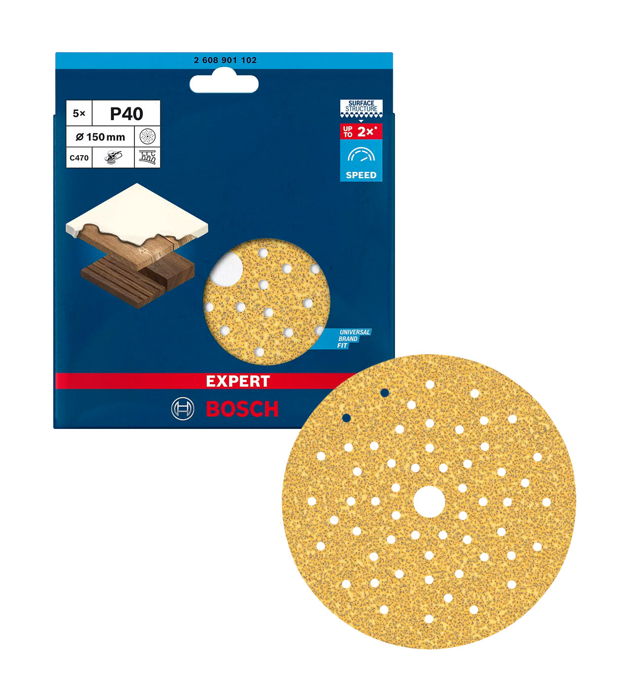 Hoja de lija Expert C470 150mm para lijadoras orbitales 5uds Bosch