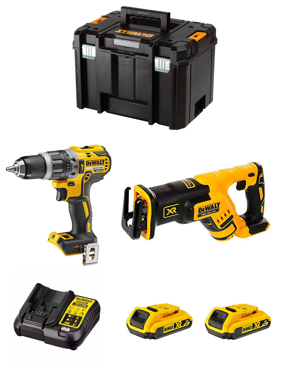 Dewalt Kit DCD796 Hammer Drill + DCS367 Saber Saw + 2bat 2Ah + charger + TSTAK VI DCK277D2