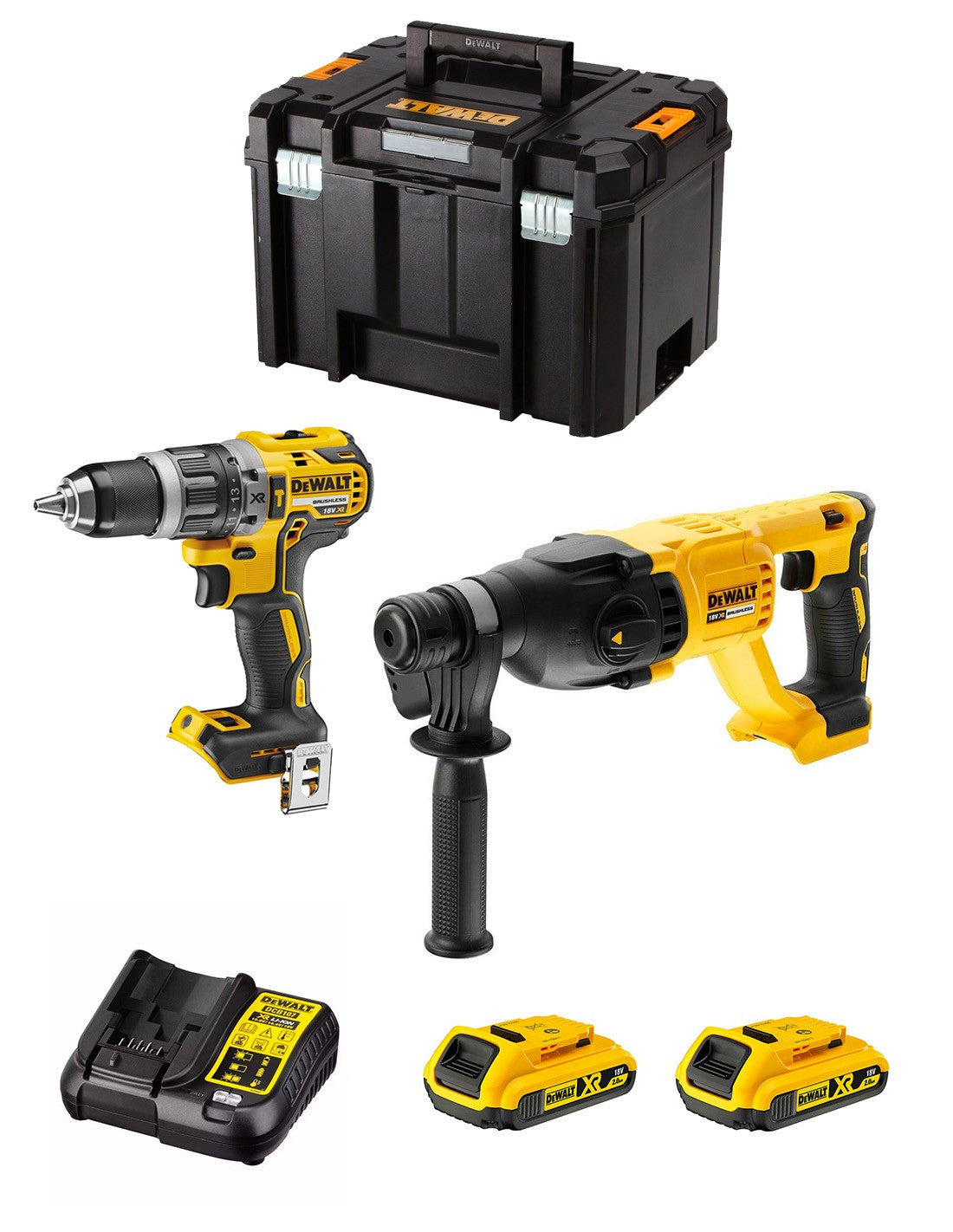 Kit Dewalt Taladro Percutor DCD796 + Martillo Perforador DeWALT DCH133 + 2bat 2Ah + Cargador + TSTAK VI DCK233D2