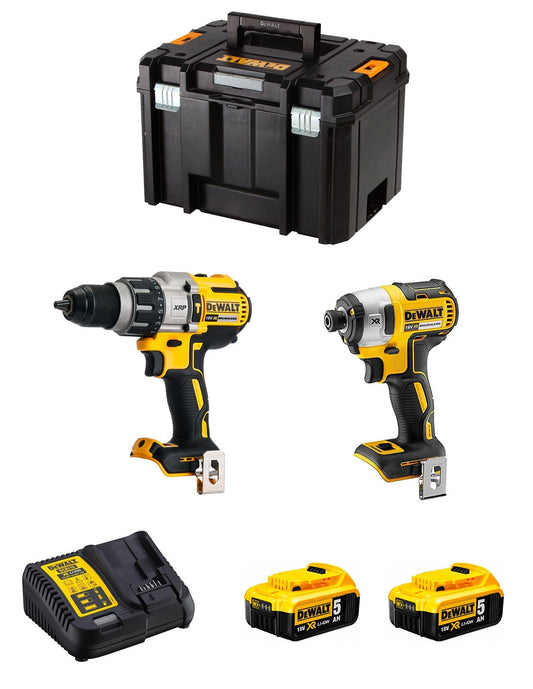 Kit Dewalt Taladro Percutor DCD996 + Atornillador de Impacto DCF887 + 2bat 5Ah + cargador + TSTAK VI DCK287P2