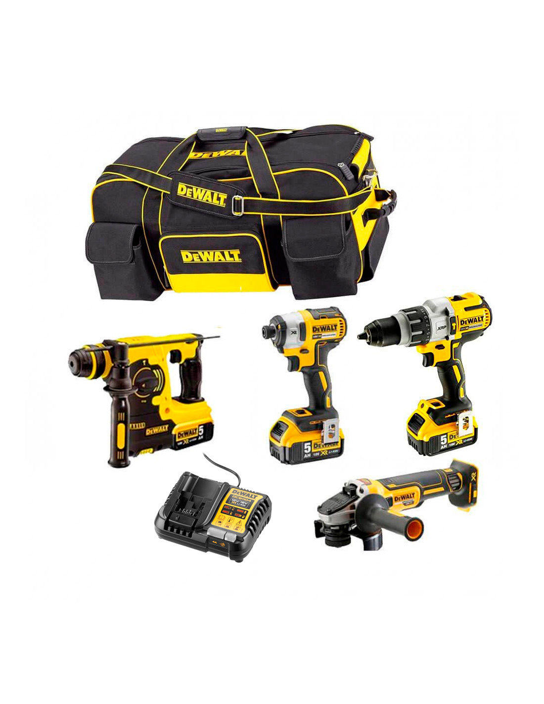 Power Kit Dewalt Hammer + Drill + Grinder + Impact Screwdriver DCK434P3