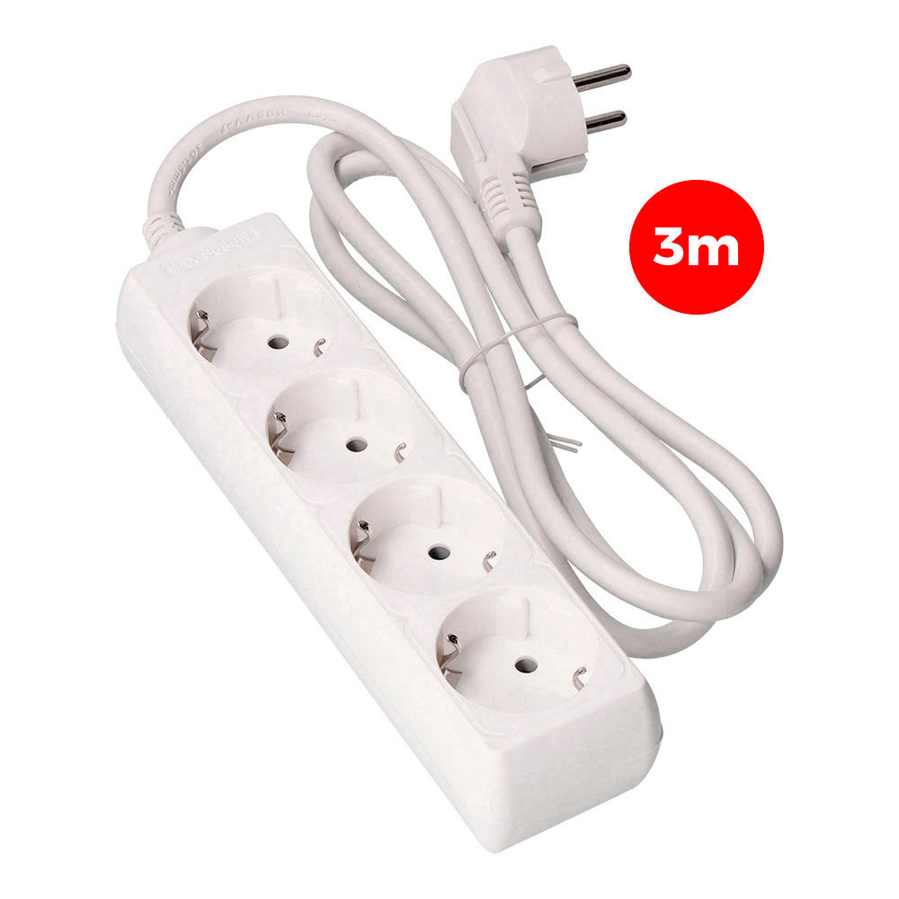 Base múltiple 4 tomas 2P+T Shuko 2P+T 3m de cable H05VV-F 3G1,5 mm² 16A 250V~ 3680W EDM