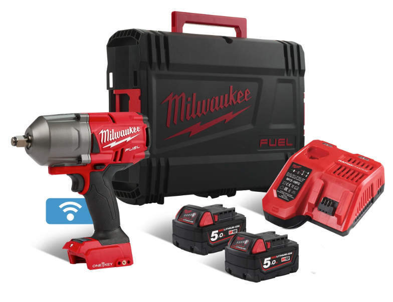 Llave de impacto M18 FUEL ONE-KEY 1/2" + 2 bat 5Ah + Cargador + Maletín Milwaukee M18 ONEFHIWF12-502X