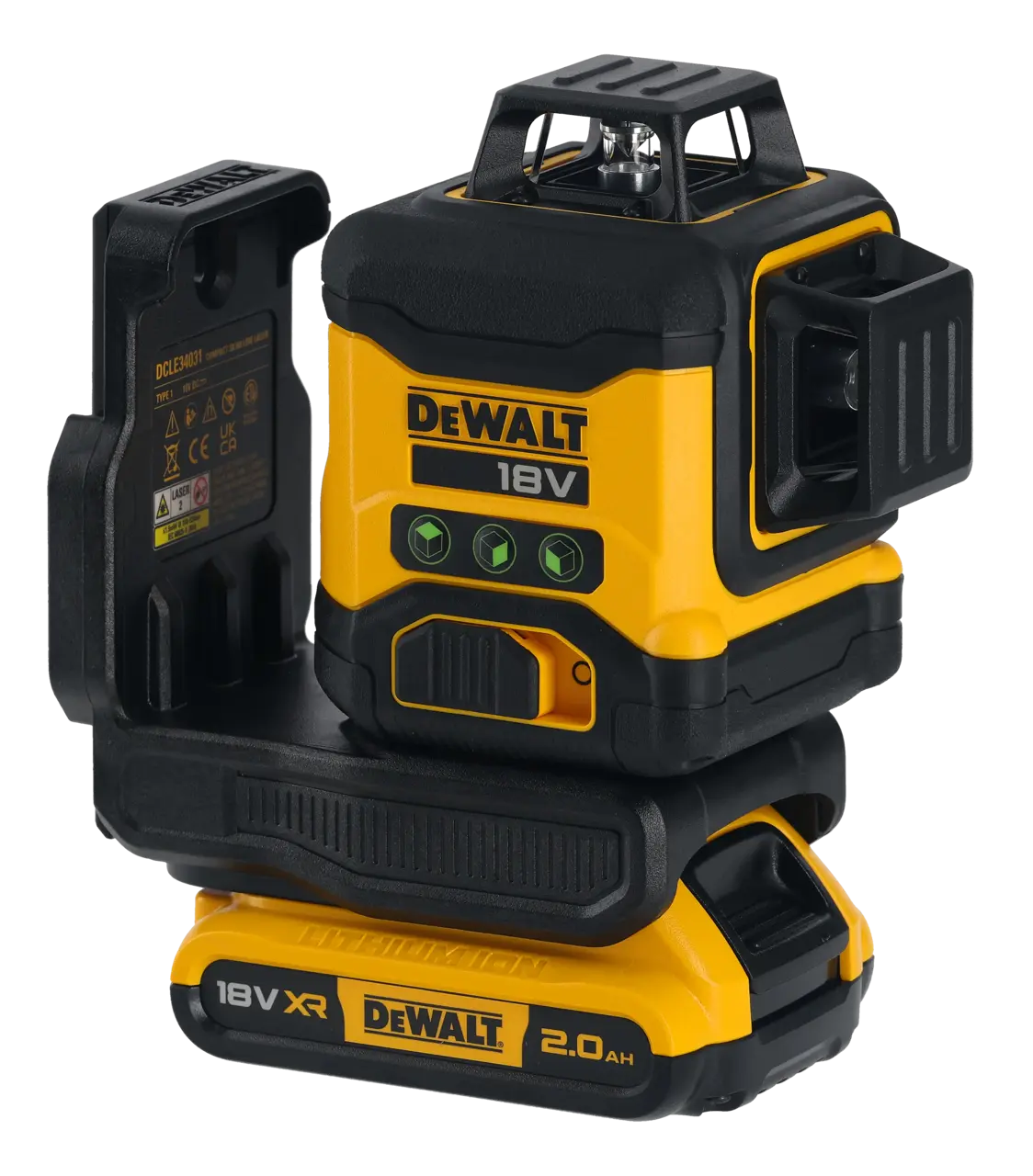 Green 3-line 360° XR 18V Laser Level Kit + XR 18V Hammer Drill + 2× 2Ah Batteries + Charger + Case Dewalt DCLE34031N