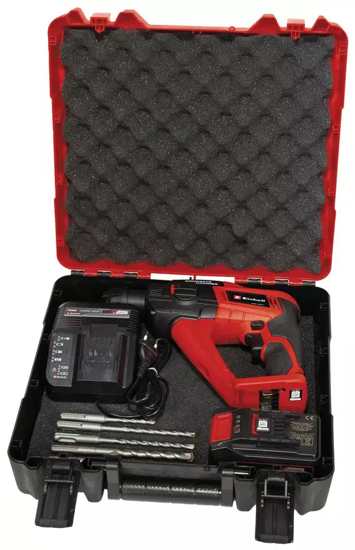 SDS-Plus 18V 1.2J Drill Hammer with 1.5Ah battery and Einhell TE-HD 18 Li Kit case