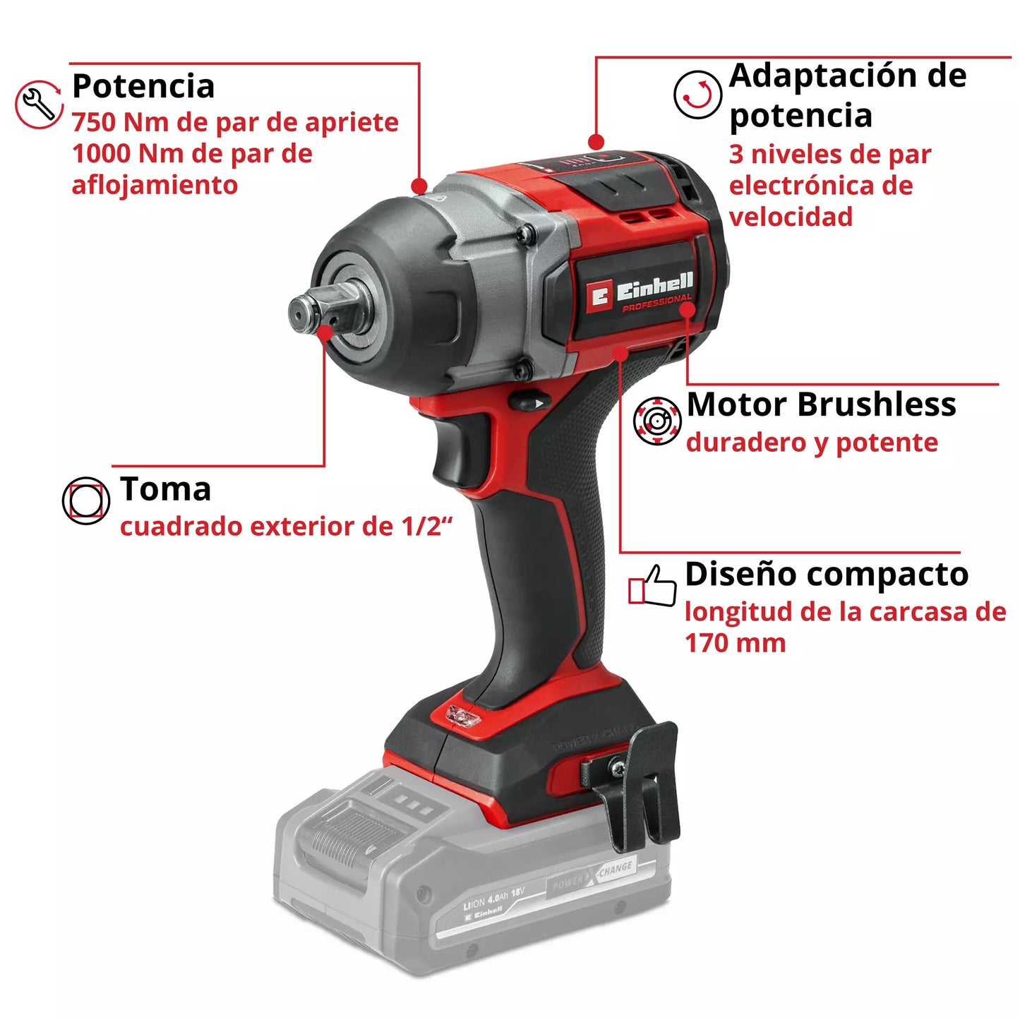 1/2 Impact Wrench 18V 750Nm TP-CW 18/750-C Li BL - Einhell Solo