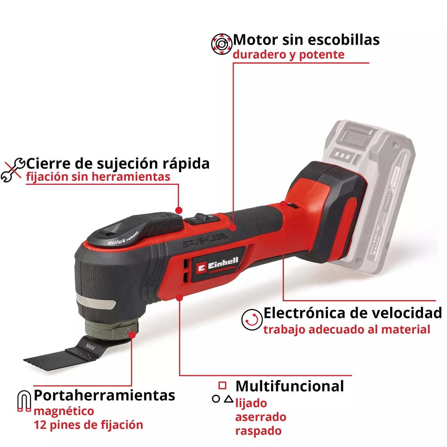 18V 12-piece Einhell TP-MG 18 Li BL cordless multi-tool – Bare tool