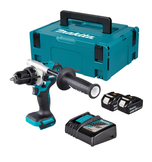 Makita DHP493RTJ 18V LXT Combi Drill with 2 x 5Ah Batteries + Charger + Carrying Case