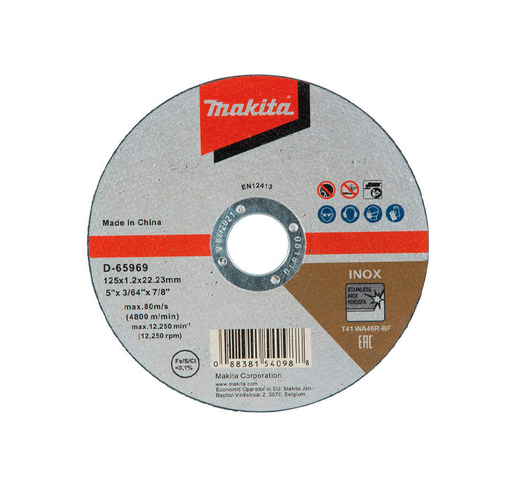 Box of 10 Makita D-65969-10 125mm Stainless Steel Cutting Discs